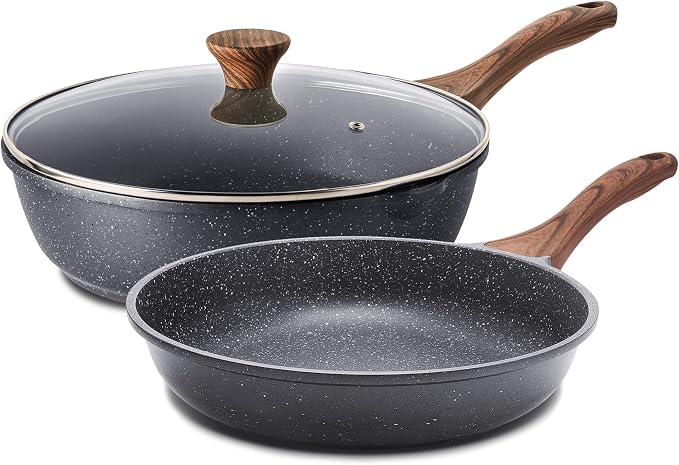 SENSARTE Nonstick Frying Pans, Grey(8 Inch Frying Pan and 3.5QT Saute Pan) | Swiss Granite Coating, Free of PFOA&PFOS, Compatible with All Stoves Including Induction Cooktops, Easy to Clean