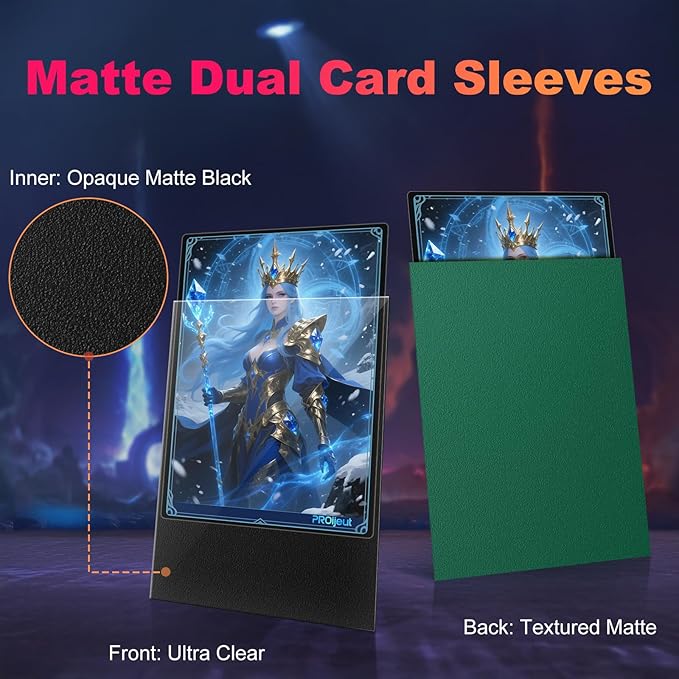 200 Pack Card Sleeves, Matte Dual Trading Card Sleeves with Opaque Back & Smooth Shuffle, Tear Resistant Card Protectors for MTG, TCG and Game Cards (Metallic Green)