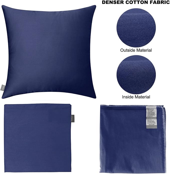 Thmyo 4-Pack 100% Cotton Comfortable Solid Decorative Throw Pillow Case Square Cushion Cover Pillowcase Sublimation Blank Pillow Covers Halloween DIY Throw Pillowcase(26x26inch/66x66cm,Dark Blue)