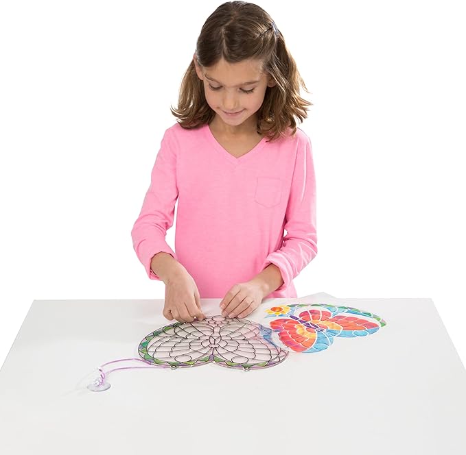 Melissa & Doug Stained Glass Made Easy Activity Kit: Butterfly - 140+ Stickers Kids Sticker Stained Glass Craft Kit; Sun Catchers for Kids Ages 5+