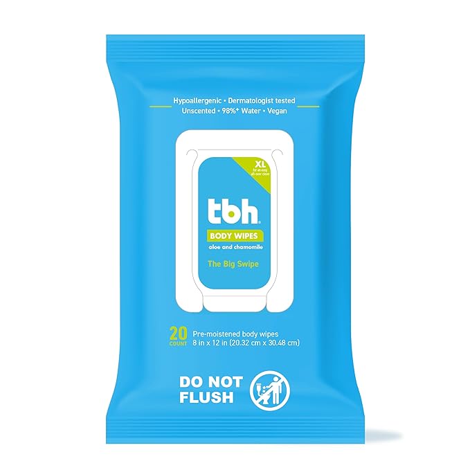 TBH Kids XL Wipes for Kids and Teens –Extra Large Alcohol Free Disposable Washcloths, Unscented Cleansing Cloths for Teen Girls & Boys - 20ct