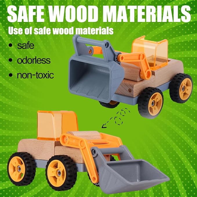 Wooden Construction Truck Mini Simulation Engineering Vehicles for Boys and Girls Toy Car (Shovel) for Age 3 +