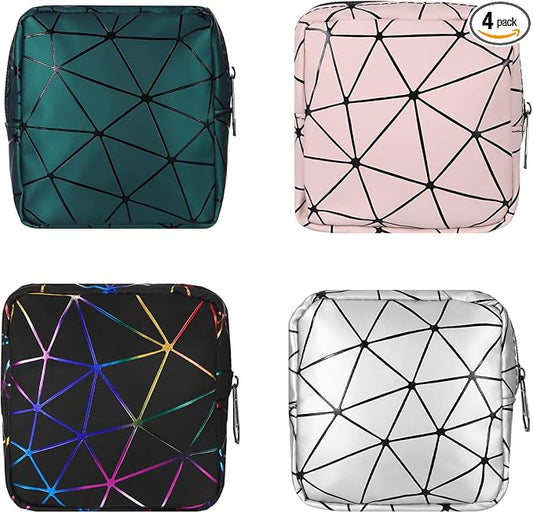 4Pcs Sanitary Napkin Storage Bag, Portable Period Bag for Teen Girls Woman, Pad Pouch Tampon for Purse, Reusable Zipper Period Pouches for Teen School Office Travel Feminine Care Organizer, Diamond
