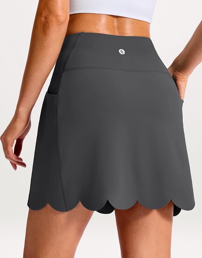 16" Skorts for Women with 4 Pockets High Waisted Scalloped Hem Athletic Tennis Skirt Golf Skort Dressy Casual