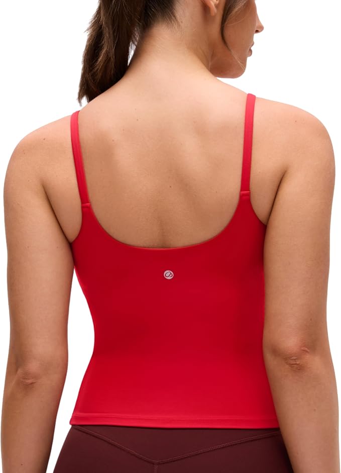 CRZ YOGA Softretch U Back Camisole Tank Tops for Women - Scoop Neck Padded Spaghetti Straps Soft Yoga Crop Top