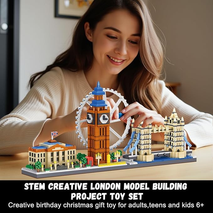 Architecture London Skyline Collection Micro Mini Building Set,3110Pcs Famous Landmarks Model Building Toys with London Eye,Big Ben,British Museum,Tower Bridge,STEM Creative Gift for Adults Kids 6+