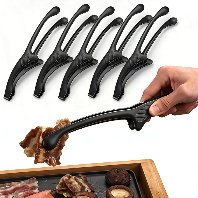 5 Pcs BBQ Tongs for Korea & Japanese Baebeque, Stainless Steel Grill Tongs Bbq Tong Self Standing Grilling Stencils(5 Pcs Black Rounds Tips)