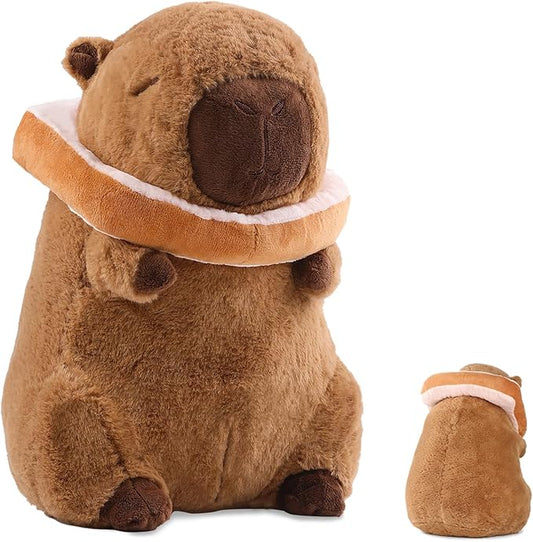 Capybara Plush Cute Capybara Stuffed Animal Kawaii Plush with Wearable Toast Headgear Bread Capybara Gifts Cute Plush Pillow Birthday for Kids Boys Girls 9 Inch