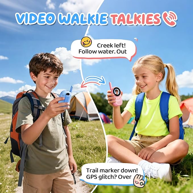 Video Walkie Talkies for Kids, Rechargeable Kids Walkie Talkies with Screen Display & Voice Changer, Outdoor Toys for 3-12 Years Boys Girls Birthday Christmas (Bule/Pink)