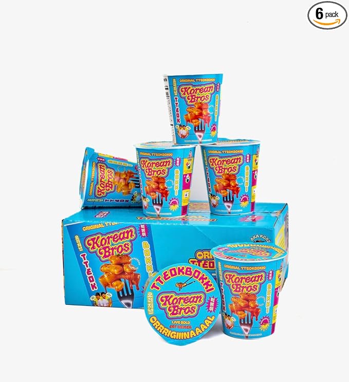 Korean Bros Original Tteokbokki Cups (6 Pack) - Instant Tteokbokki Rice Cakes, Korean Street-Style Snack or Meal