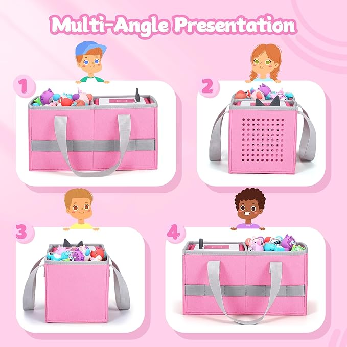 Carrying case for Toniebox Audio Player and Figurines Starter Set,Felt Organizer Bag,Travel for toniebox 2 Earphone and charger accessories portable bag (Pink)
