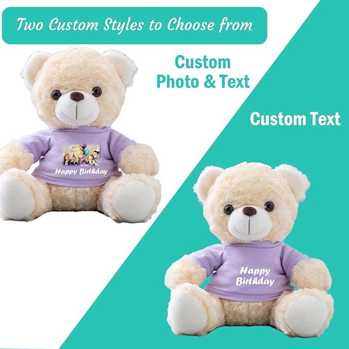 Teddy Bear Customized Gifts for Women/Men with Custom Text, Personalized Teddy Bear Stuffed with T-Shirt as Personalized Gifts for Christmas Valentines Day Birthday (10 inch-Text+Photo)