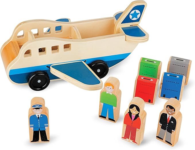 Melissa & Doug Wooden Airplane Play Set with 4 Play Figures and 4 Suitcases