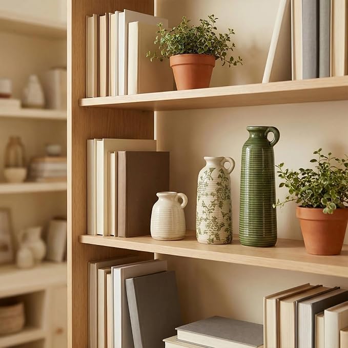 Ceramic Vases Set of 3, Farmhouse Country Flower Vase Home Decor,Living Room Kitchen Bathroom Decoration, Table Centerpieces, Shelf and Entrance Decorations-Multicolor.