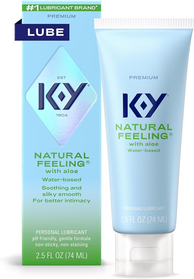 K-Y Natural Feeling with Aloe, Water Based Lube for Sex, Sex Toy & Anal Lube, Non-Sticky Personal Lubricant, Condom-Friendly, pH-Friendly, Travel Size Lubricant, 2.5 Fl Oz
