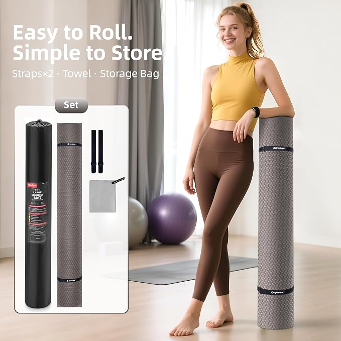 Extra Large Yoga Mat – 72"x48" or 78"x57", 1/4"–1/2" Thick Mat for Women & Men, TPE Non-Slip Pilates Mat for Home Gym, Yoga, Stretching, Meditation