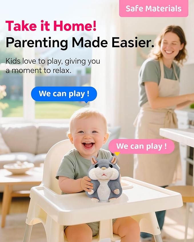 Toddler Toys Talking Hamster Repeats What You Say,Toys for 2 3 4 5 6 7 8 13 Year Old Girl Boy Birthday Gifts Ideas,Christmas Stocking Stuffers for Kids Adults Stuffed Animals Plush Toy Gray