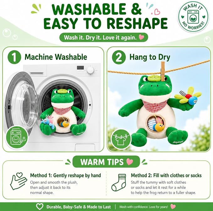 JoyCat Baby Toys 3-18 Months, Frog Montessori Toy Includes 4 Sensory Insects with Rattle, Crinkle, Squeaker & Baby Mirror for Tummy Time, Soft Stuffed Animal Toy for Infants Newborn Boy & Girl Gifts