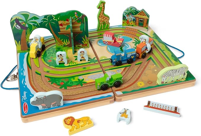 Melissa & Doug Disney Take-Along Safari Adventure Wooden Play Set with Built-in Tracks – 20 Pieces | Mickey Mouse, Minnie, Wooden Toy for Boys and for Girls 3+ - FSC Certified