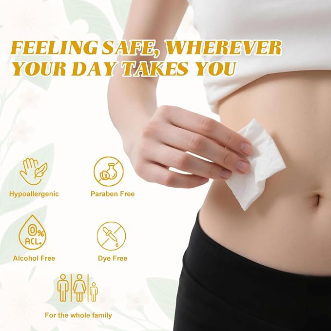 twoworld 50 Feminine Wipes Individually Wrapped,Flushable Wipes Travel | Feminine Care Vaginal Wipes for Adult,Women,Girl and Homeless (Chamomile)