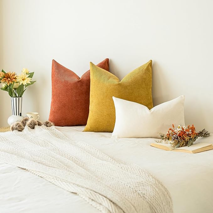a moment Fall Decorative Throw Pillow Covers Pack of 2,20x20 Inch Yellow | Twill Chenille Cushion Covers for Sofa Living Room Couch Bed