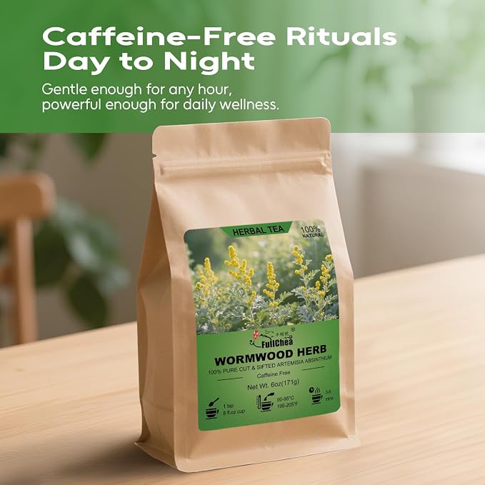 FullChea – Wormwood Herb, 6oz/171g Cut & Sifted Artemisia Absinthium – Pure Dried Wormwood Tea Leaves, No Additives, Resealable Pouch for Freshness – Ideal for Daily Herbal Tea & Traditional Use