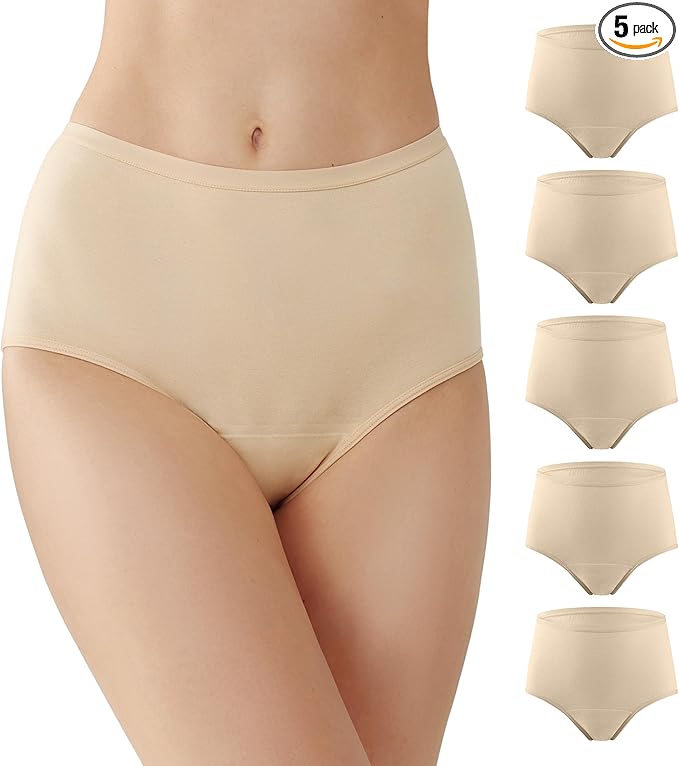 BATTEWA Incontinence Underwear for Women Washable, Leak Proof Underwear High Waist Cotton,Bladder Leakage 50ML (5Beige, X-Large, 5 Pack)