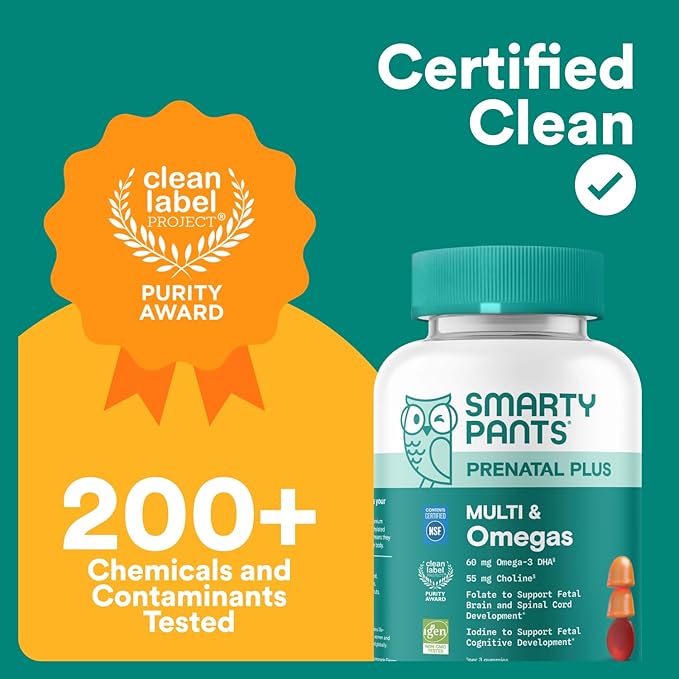 SmartyPants Prenatal Multivitamin Gummies - Improved Formula: Omega 3 (DHA/EPA), Methylfolate, Biotin, Vitamin D3, C, Vitamin B12, B6, Vitamin A, K & Zinc, Gluten Free, 90 Count (30 Day Supply)