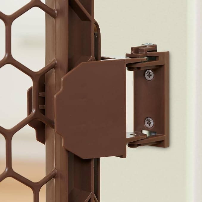 Regalo Safety 192” Super Wide 2-in-1 Baby Gate & Play Yard with Door, Adjustable 6-Panel Plastic Safety Gate for Doorways & Large Openings, Hardware Mounted Baby & Pet Gate, Brown