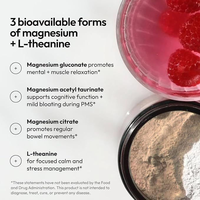 Moon Juice Magnesi-Om Magnesium Powder Supplement - Chelated Magnesium Complex + L-Theanine Blend for Rest, Relaxation & Regularity - Vegan, Non-GMO & No Sugar, Berry, 4.2 oz, 30 Servings
