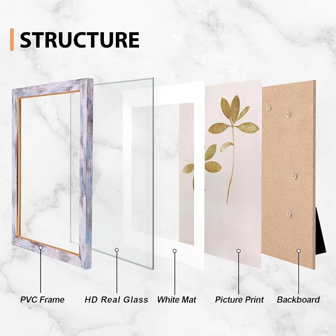 Fixwal 8x10 Picture Frame Set of 5, Vintage Photo Frame, Rustic Retro Picture Frame with Tempered Glass, Decorative Art on Walls and Tabletop Placement