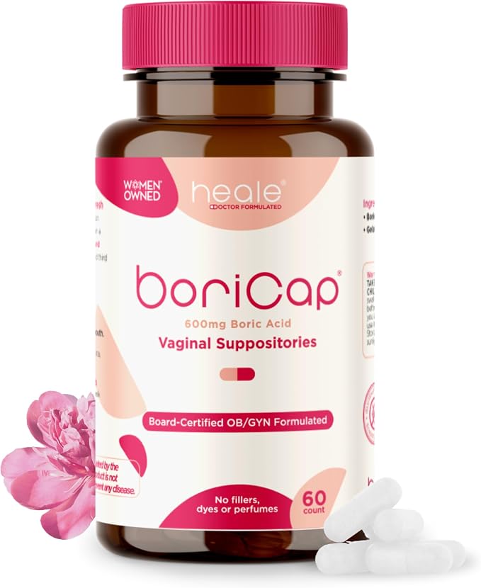 BoriCap Heale 600mg Boric Acid Suppositories | for Vaginal Odor | 60 Count | Made in the USA