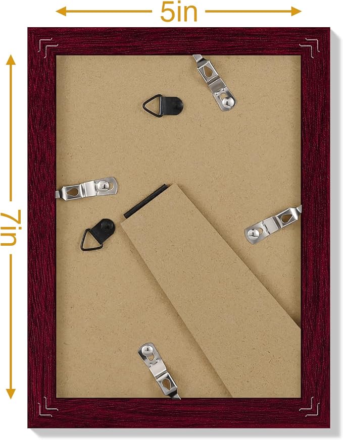 Vittanly 5x7 Picture Frames Set of 9 for Wall Mount & Tabletop, Cherry Red | Display Pictures 4x6 with Mat or 5x7 without Mat, Small Photo Frames, Engineered Wood with Shatter Resistant Plexiglass