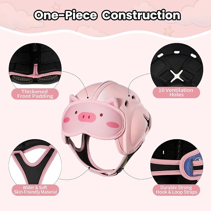 Baby Head Protector Baby Helmet for Crawling and Walking - No Bumps and Soft Safety Peak - Ultra Light and Adjustable Baby Head Protector Suitable for Babies 6-24 Months-Pink Piggy