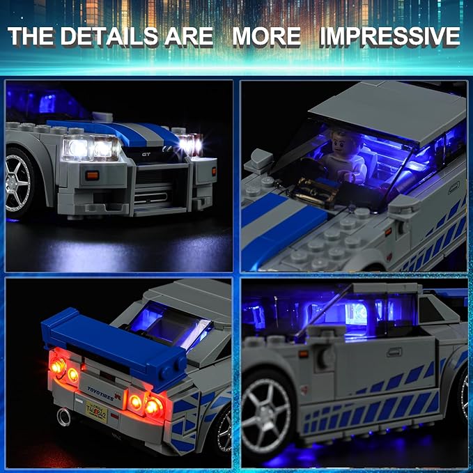 LED Light Kit for Lego Speed Champions Fast & Furious Nissan Skyline GT-R (R34) Toy Car Set, Blue Underglow Lights Compatible with Lego 76917 Set (Not Include Blocks Set)