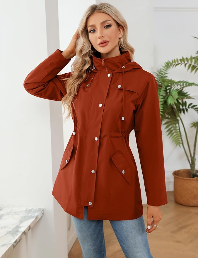 LOMON Women Waterproof Outdoor Hiking Raincoat Women Lined Rain Jacket Lightweight Hooded Jackets Trench Coats