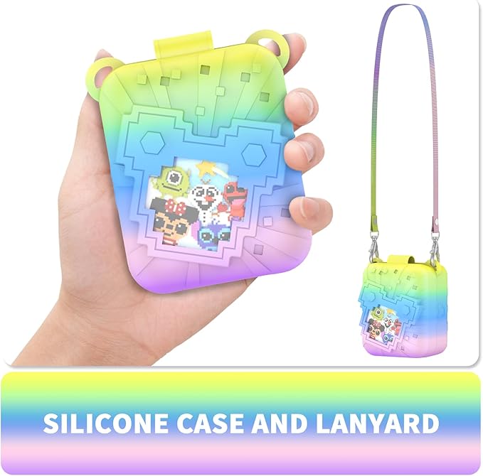 Soft Silicone Case for Bitzee Disney Interactive Toy Digital Pet, Shockproof and Protective Carrying Case for Bitzee Disney Virtual Electronic Pets with Lanyard for Kids (Rainbow)