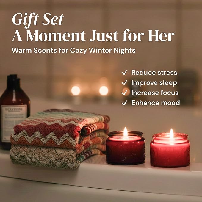 6-pc Scented Candle Gift Set for Women, Aromatherapy Inspired Adelegourdain | Incl. 4 Soy Wax Candles and 2 Fragrance Packets - Gift Ready Box - Scents incl. Bergamot, Maldivian Breeze, Jasmine, Berries