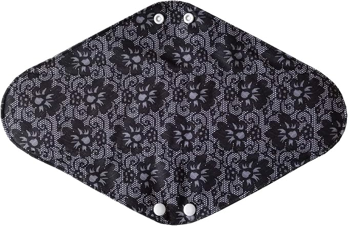 5 Pieces Charcoal Bamboo Mama Cloth/ Menstrual Pads/ Reusable Sanitary Pads (Black lace, Overnight (14 inch))