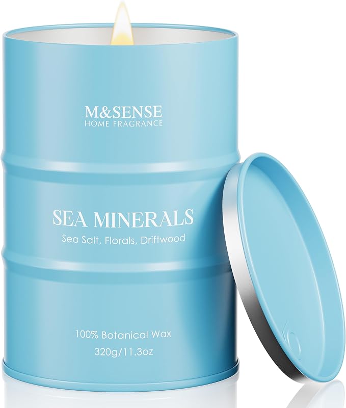 M&SENSE Sea Minerals Scented Candles Ocean, 11.3oz | Aromatherapy Summer Candle, Stress Relief Meditation Relaxing, Housewarming Gifts for Women Men, 70 Hour Long Burning