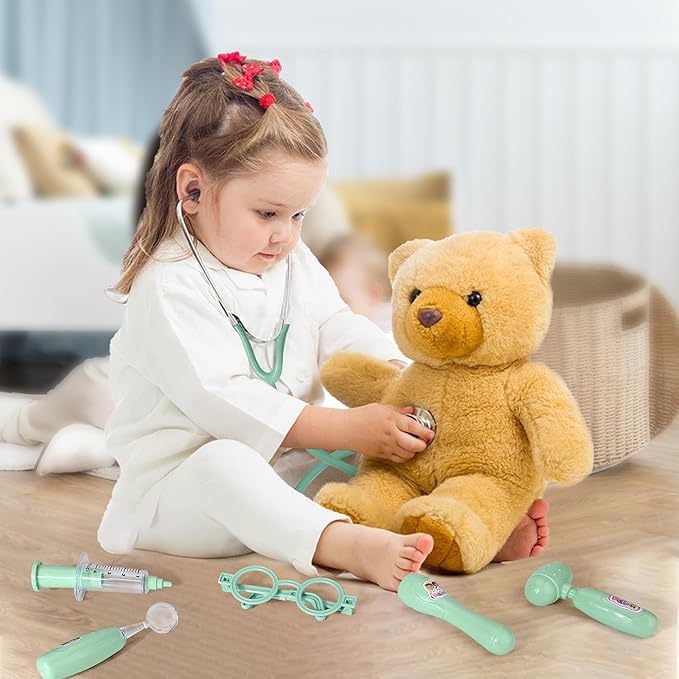 Kids Doctor Kit, 8 Pieces Kids Doctor Playset with Medical Storage Bag & Real Stethoscope, Pretend Play Doctor Toys for Toddler Boys Girls Aged 3 4 5 6 (Green)
