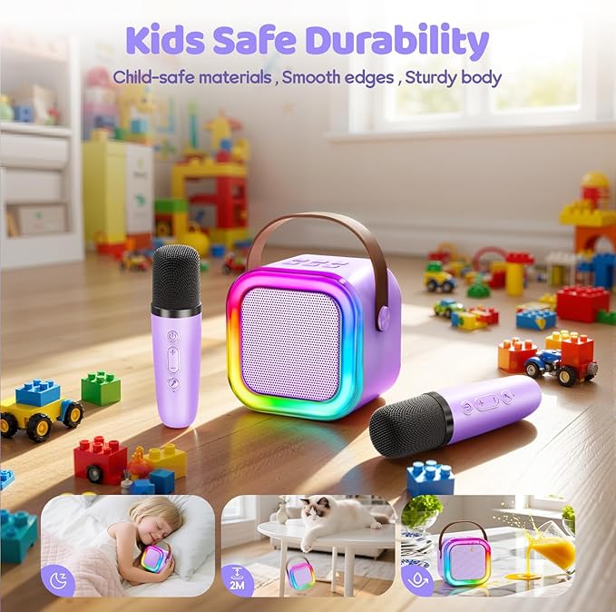 Mini Karaoke Machine for Kids, 2026 TOP Toys Birthday Gifts Ideas for Girls Ages 4, 5, 6, 7, 8, 9, 10, 12+ Years Old, Portable MP3 Player with 2 Wireless Mics for Party