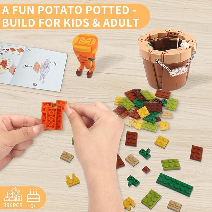 Creative Carrot Model Building Set – Potted Plant Blocks Compatible with Lego, Home & Office Desk Decor, Ideal Building Toy Gift for Kids Ages 6+ & Adults (JJ9209)