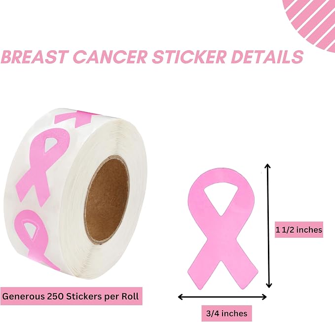 250 Small Breast Cancer Pink Ribbon Shaped Stickers - Perfect for Events, Support Groups, Fundraisers and More!