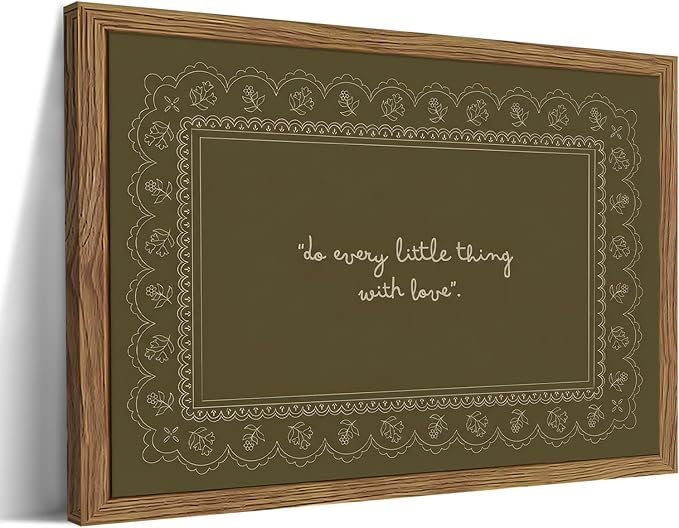 Framed Vintage Inspirational Wall Art, Do Every Little Thing with Love Quote Canvas Wall Decor Painting, Dark Green Christian Bible Verse Poster Print Picture for Living Room Bedroom 16x24 Inch