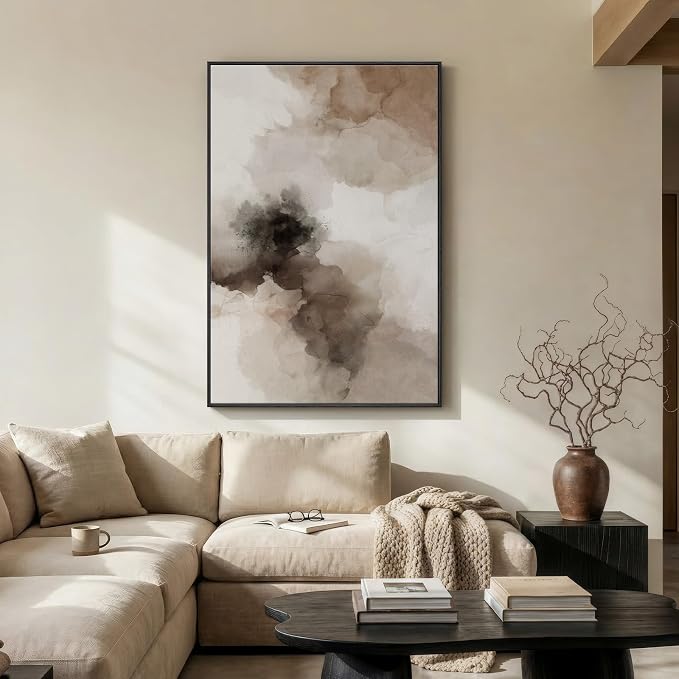 Extra Large Framed Neutral Abstract Wall Art for Living Room, Vertical Brown Beige Canvas Prints Paintings Artwork for Walls, Modern Minimalist Pictures Wall Decor for Bedroom Dining Room, 40x60 In