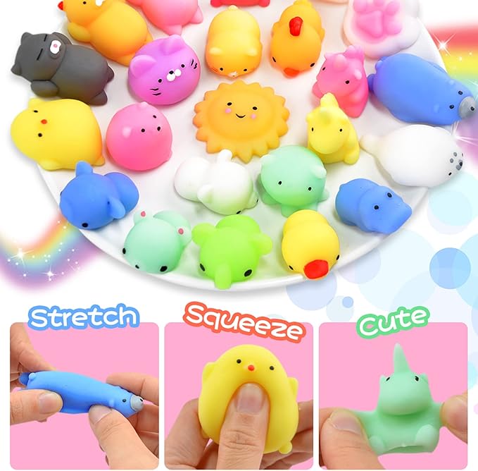 Squishies 40pcs Mochi Squishy Toys Party Favors for Kids Stocking Stuffers Mini Kawaii Squishy Treasure Box Toys for Classroom Prizes Fidget Toys Goodie Bag Christmas Easter Egg Fillers Gift for Kids