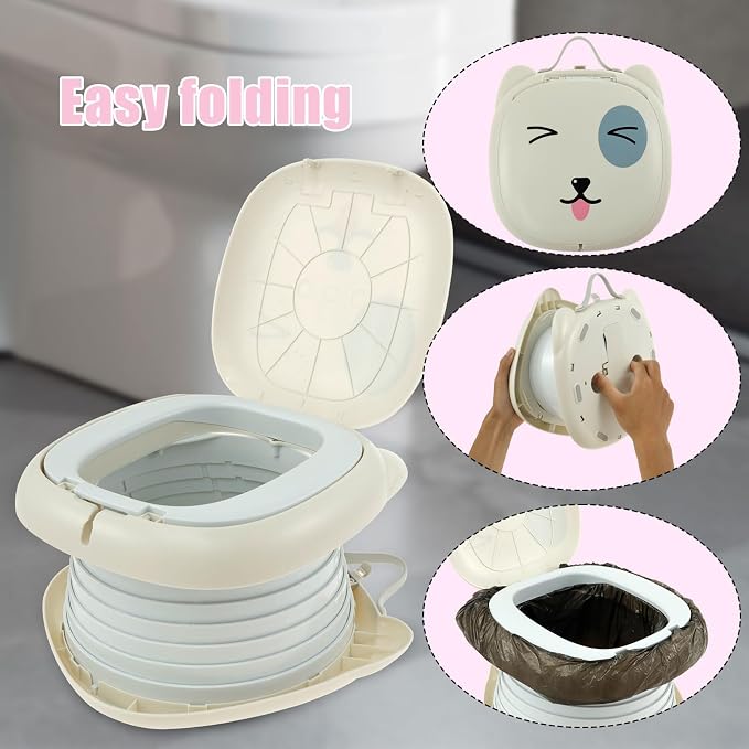 Travel Potty for Kids, Toddler ABS Plastic Portable Potty with Stable, Anti-Slip Bottom Sturdy Curve Design, Foldable Potty with Garbage Bags for Car Indoor Outdoor Travel