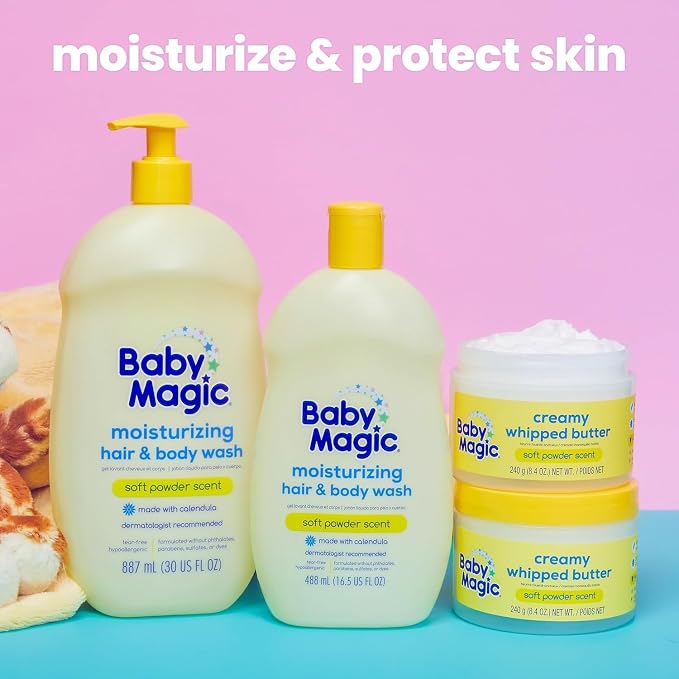 Baby Magic Creamy Whipped Butter, Soft Powder Scent, Helps Keep Skin Feeling Healthy and Baby Soft, Hypoallergenic, 8.4 fl oz.