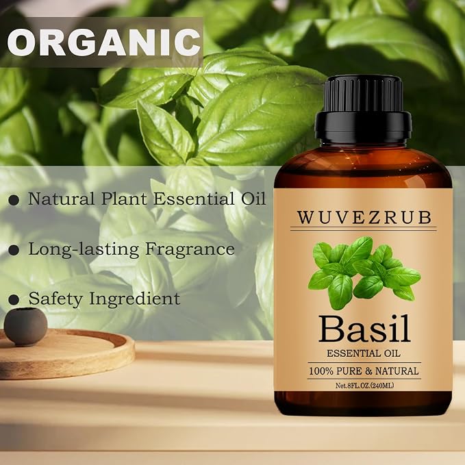 Basil Essential Oil, 240ML Pure and Natural for Aromatherapy Diffuser - 8 Fl Oz